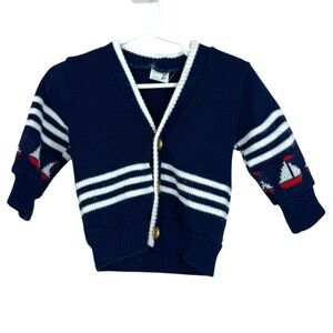 Vintage Baby Nautical Cardigan Sweater Button 12m